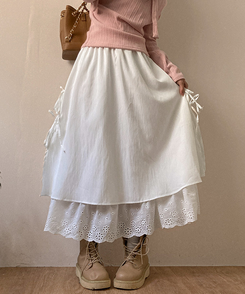 レースサイドリボンロングスカート WHITE