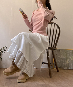 レースサイドリボンロングスカート WHITE