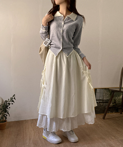 レースサイドリボンロングスカート BEIGE