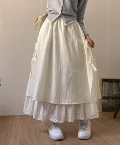 レースサイドリボンロングスカート BEIGE