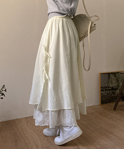 レースサイドリボンロングスカート BEIGE