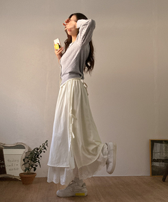 レースサイドリボンロングスカート BEIGE