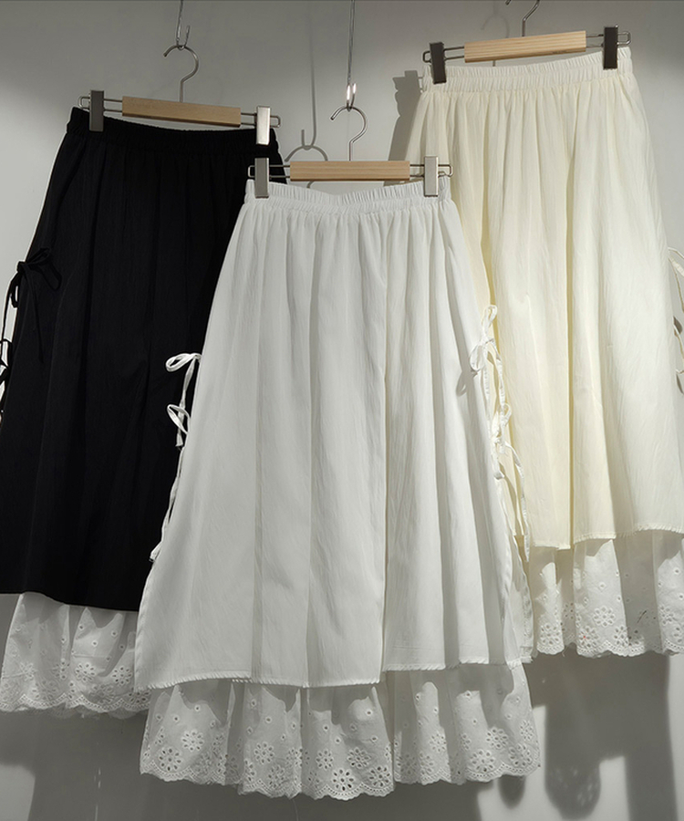レースサイドリボンロングスカート