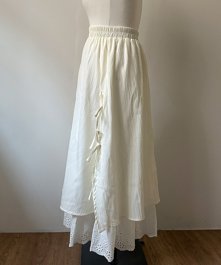 レースサイドリボンロングスカート