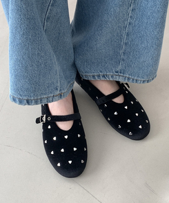 ハートベロアメリージェーンシューズ BLACK