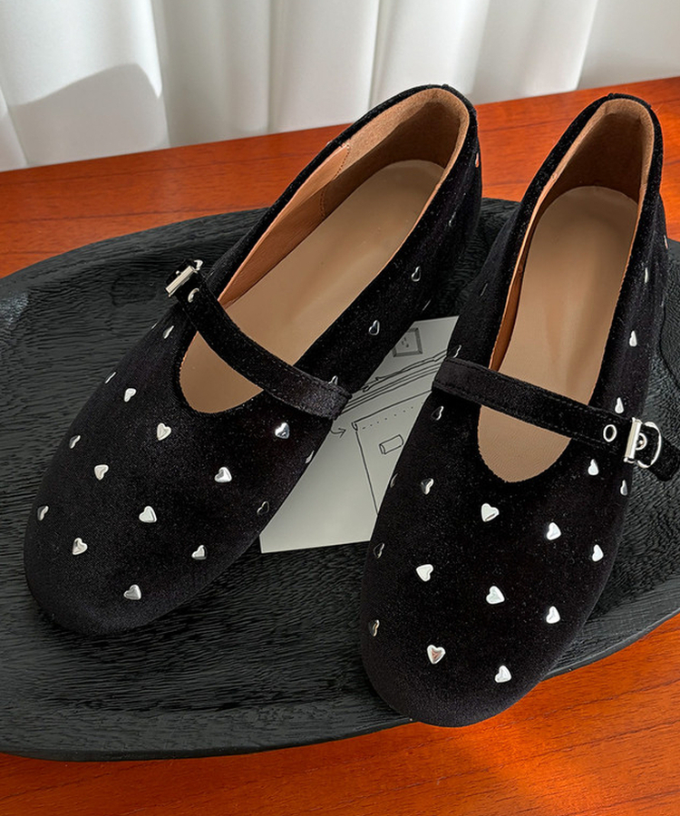 ハートベロアメリージェーンシューズ