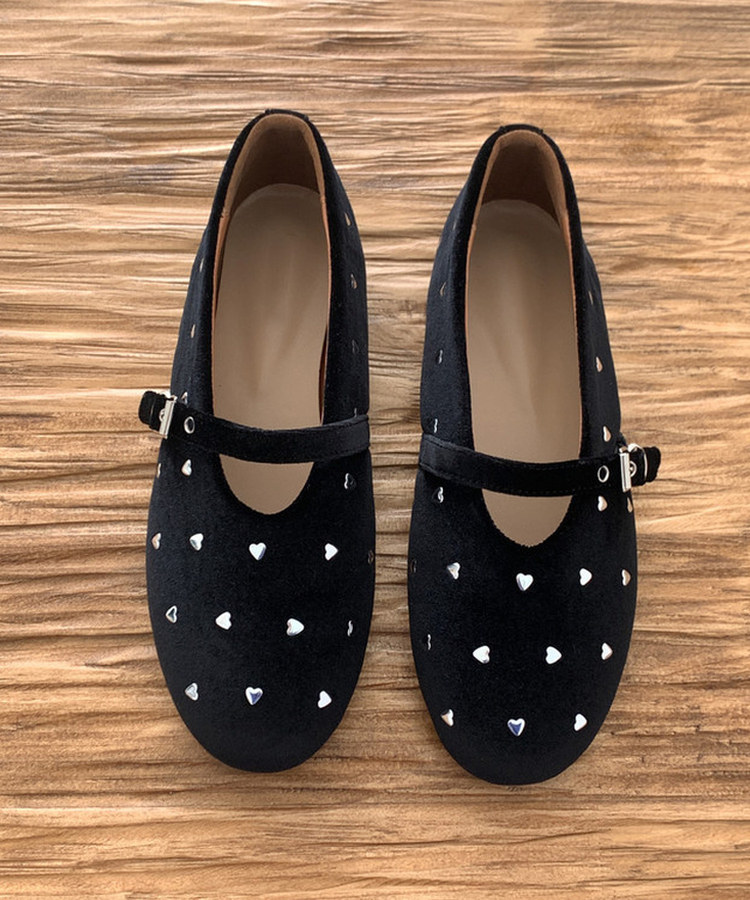 ハートベロアメリージェーンシューズ