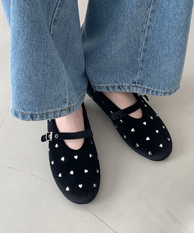 ハートベロアメリージェーンシューズ BLACK