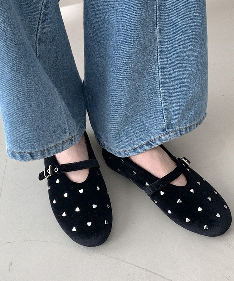 ハートベロアメリージェーンシューズ BLACK