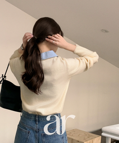 レイヤード風長袖ニットカーディガン IVORY