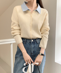 レイヤード風長袖ニットカーディガン IVORY