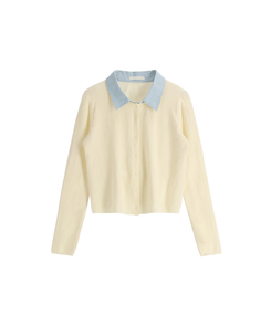 レイヤード風長袖ニットカーディガン