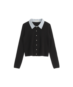 レイヤード風長袖ニットカーディガン