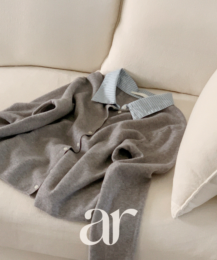 レイヤード風長袖ニットカーディガン GRAY