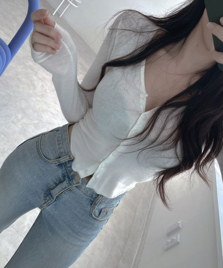 모찌 유라인 굴림 울 브이넥 슬림 가디건 아이보리