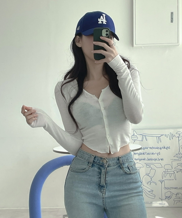 모찌 유라인 굴림 울 브이넥 슬림 가디건 아이보리