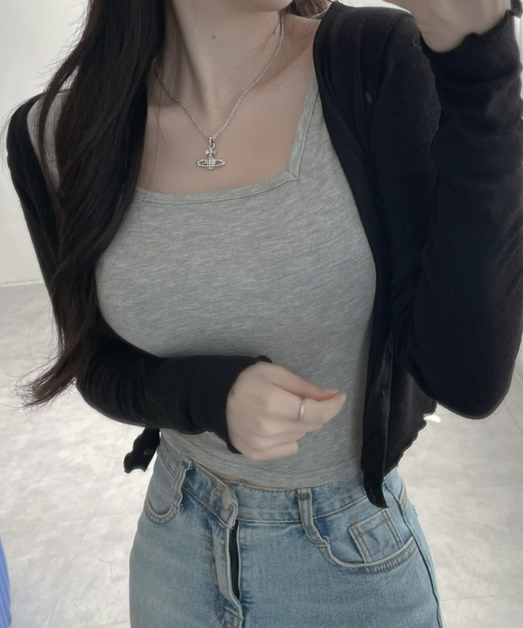 모찌 유라인 굴림 울 브이넥 슬림 가디건 블랙