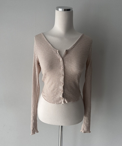 핵존예 사기핏 모짜 치즈 골지 니트 브이넥 가디건