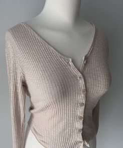 핵존예 사기핏 모짜 치즈 골지 니트 브이넥 가디건