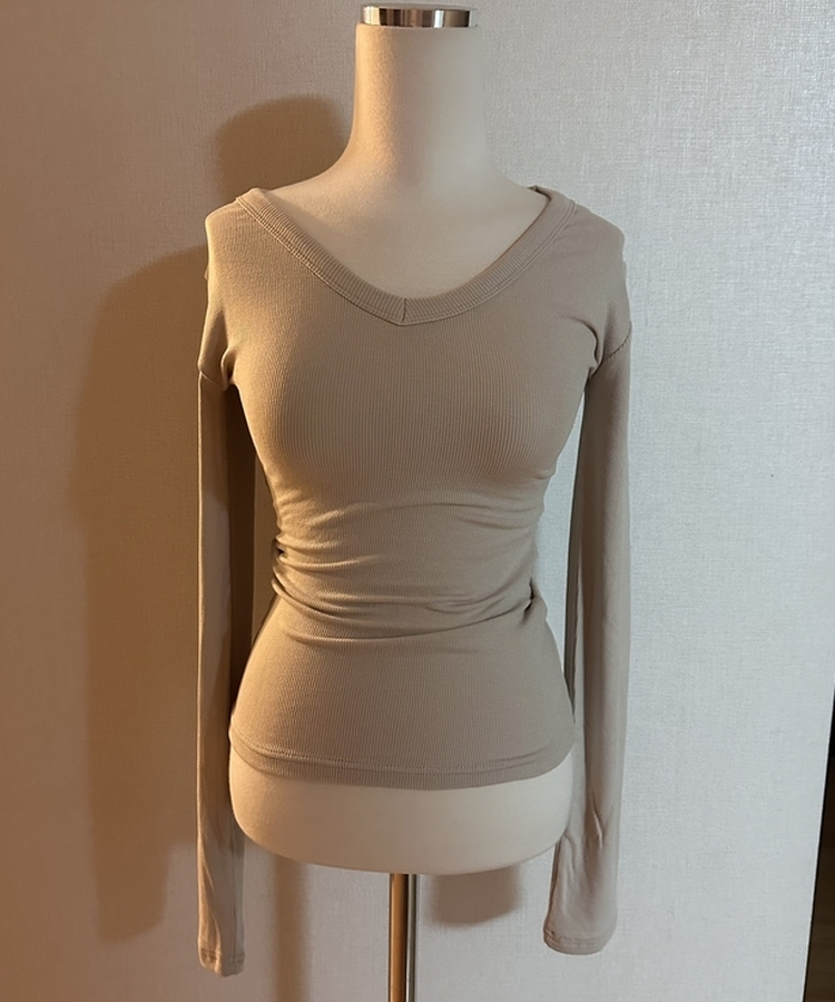 잘록허리 롱기장 롱슬리브 골반기장 브이넥 여리소매 긴팔 티