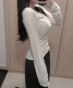 デイリーリブラウンド長袖Tシャツ(7color) IVORY