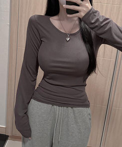 デイリーリブラウンド長袖Tシャツ(7color) CHARCOAL