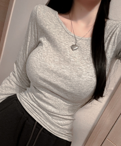 デイリーリブラウンド長袖Tシャツ(7color) GREY