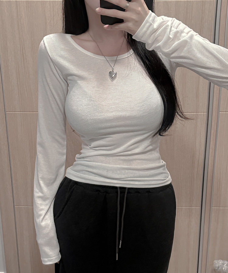 デイリーリブラウンド長袖Tシャツ(7color) IVORY