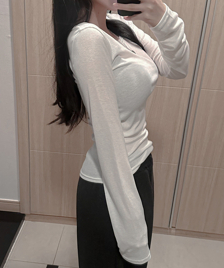 デイリーリブラウンド長袖Tシャツ(7color) IVORY