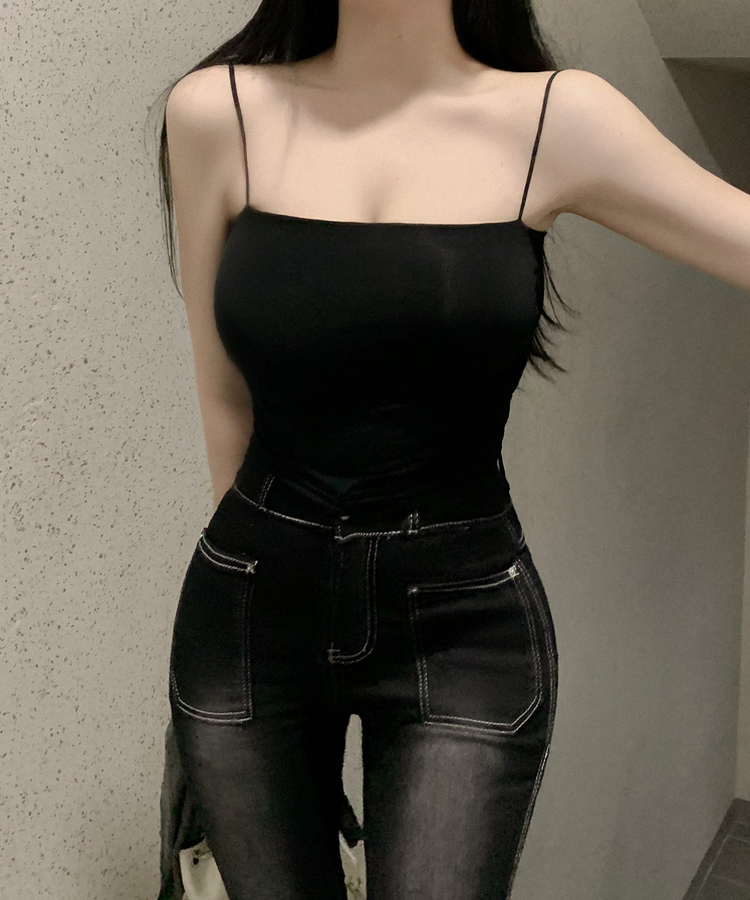 【カップ付き】サイドボリュームキャミソール(5color) BLACK