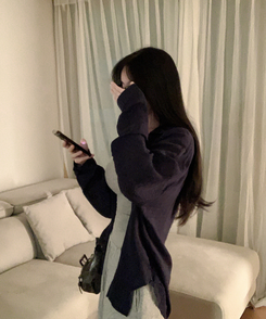 ルーズフィットカジュアルチェックシャツ DEEP BLUE