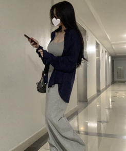 ルーズフィットカジュアルチェックシャツ DEEP BLUE