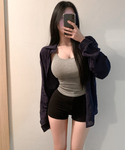 ルーズフィットカジュアルチェックシャツ DEEP BLUE