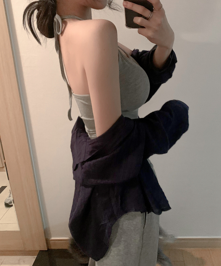 ルーズフィットカジュアルチェックシャツ DEEP BLUE