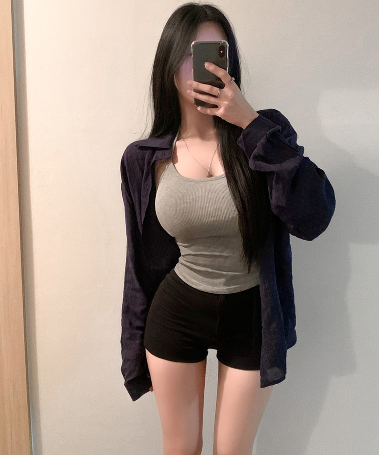 ルーズフィットカジュアルチェックシャツ DEEP BLUE