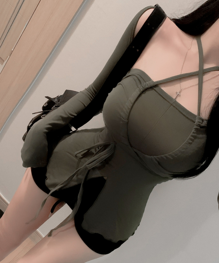 スリットフレアロングキャミソール KHAKI