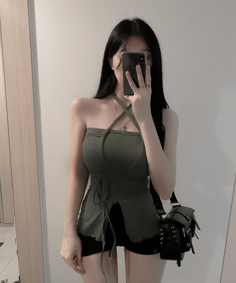 スリットフレアロングキャミソール KHAKI