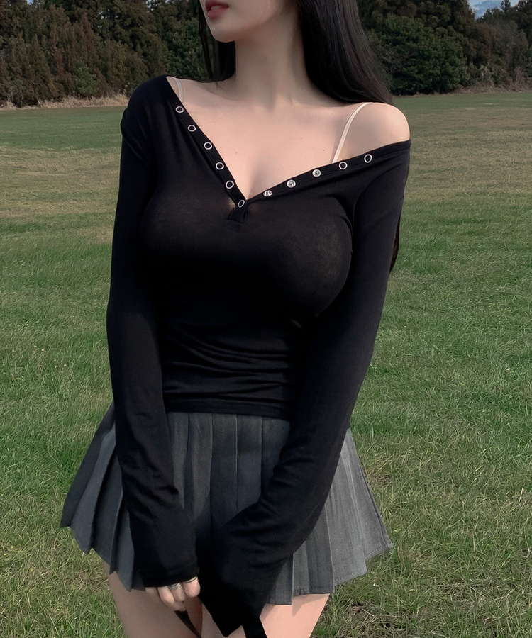 テンセルトトスナップロングスリーブ(5color) BLACK