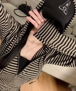 コットンストライプフードジップアップ KHAKI