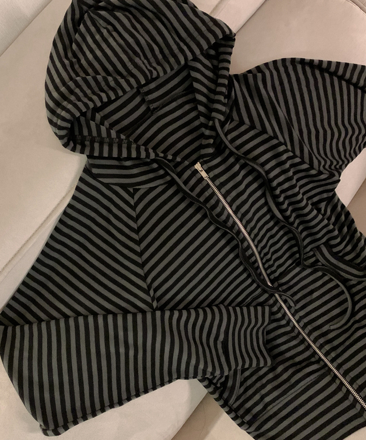 コットンストライプフードジップアップ