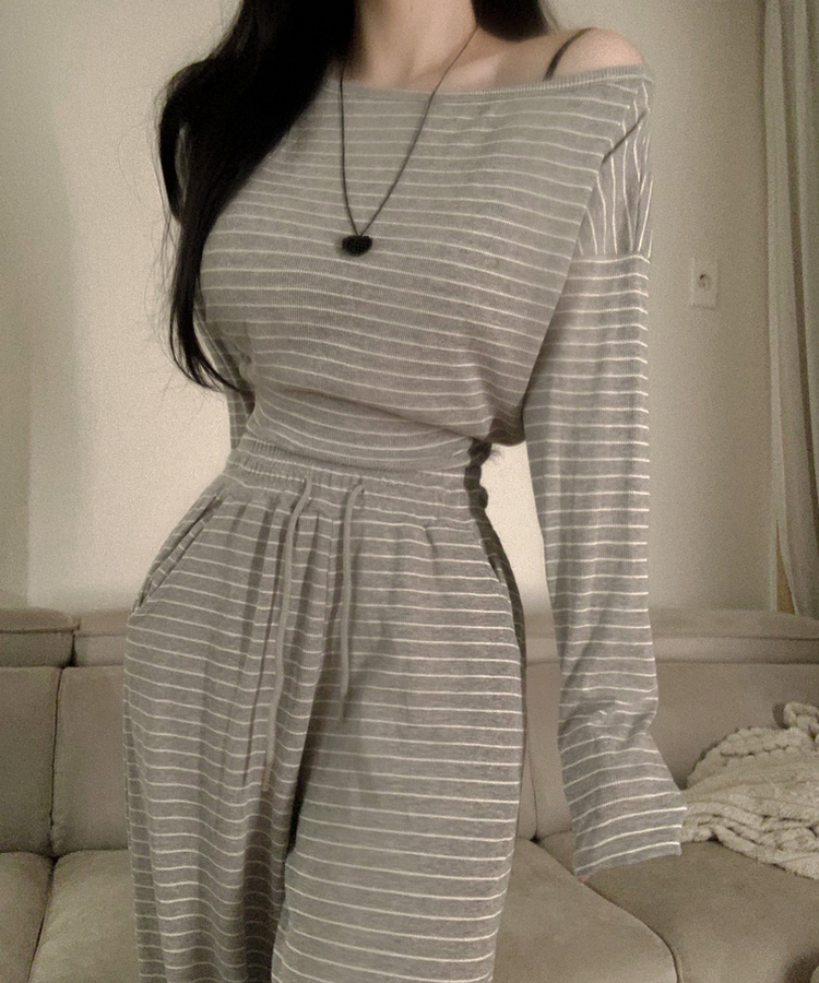 ストライプワイドトレーニングパンツ GREY