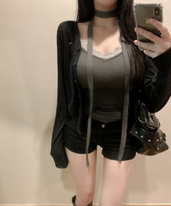 リネンセミクロップカーディガン(6color) BLACK