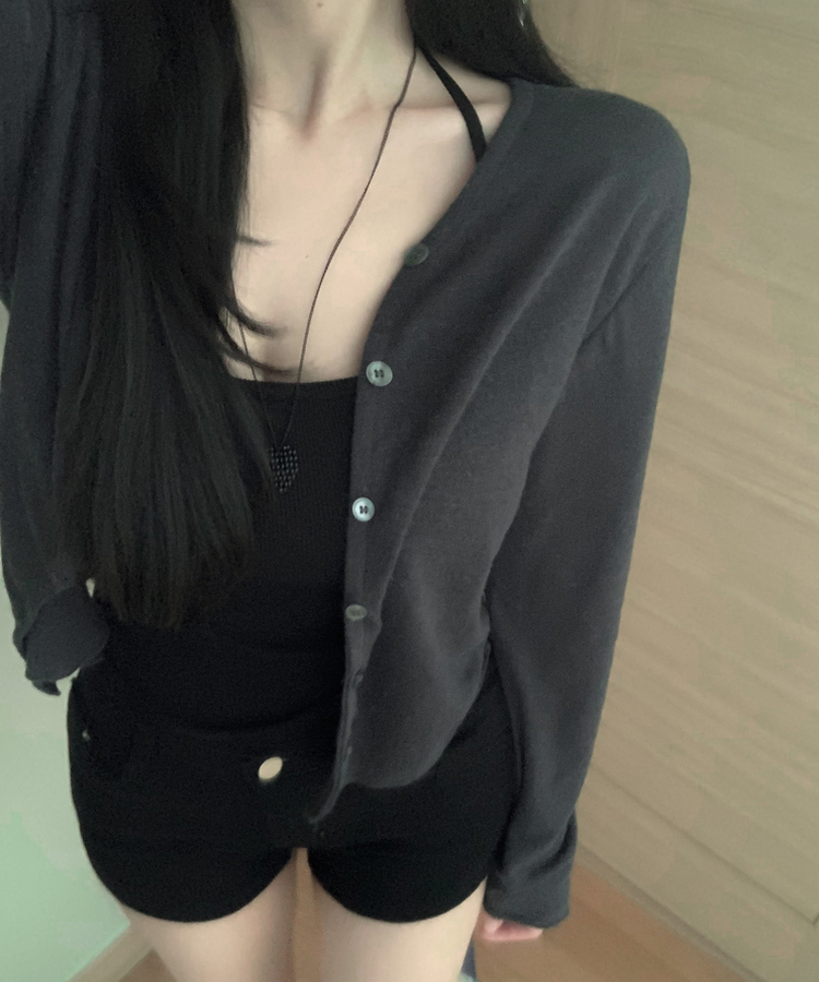 リネンセミクロップカーディガン(6color) CHARCOAL