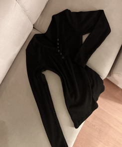 Vネックレイヤードオフ長袖Tシャツ(6color)