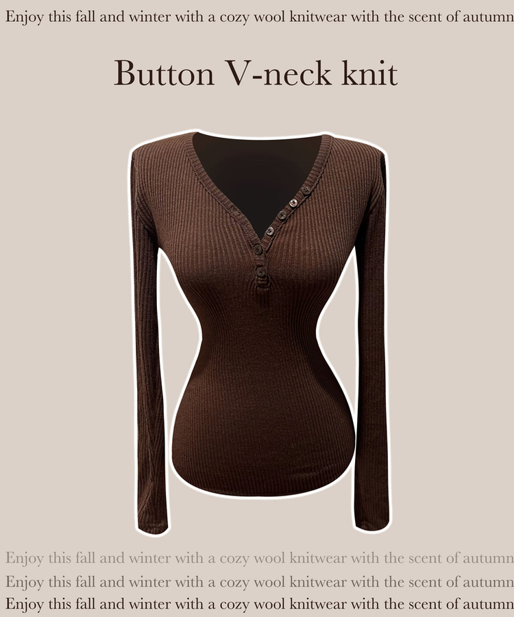 Vネックレイヤードオフ長袖Tシャツ(6color)