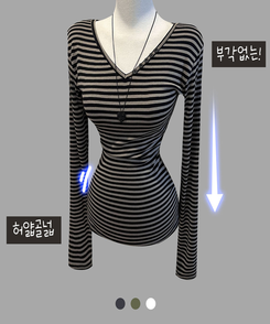 Vネックワンオフボタン長袖Tシャツ