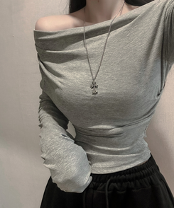 ワンオフドレープシアリング長袖Tシャツ(6color) GREY