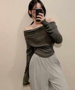 ワンオフドレープシアリング長袖Tシャツ(6color) CHARCOAL