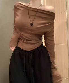 ワンオフドレープシアリング長袖Tシャツ(6color) BROWN