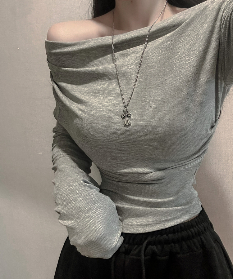 ワンオフドレープシアリング長袖Tシャツ(6color) GREY